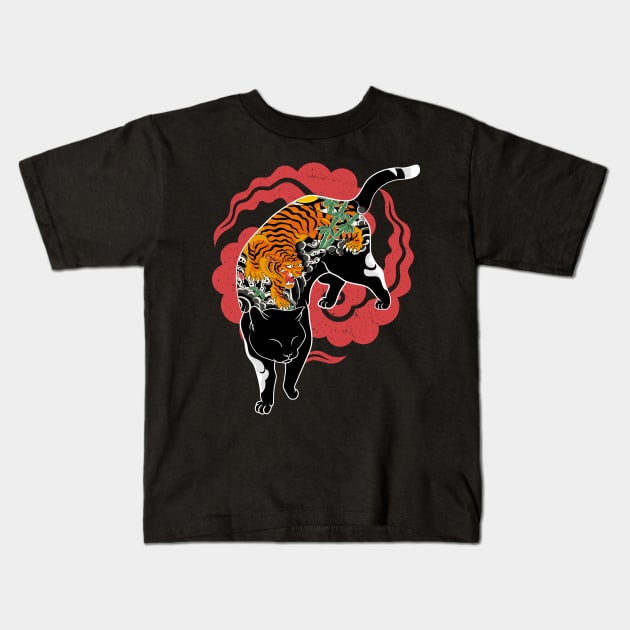 tiger tattoo cat Kids T-Shirt by redwane